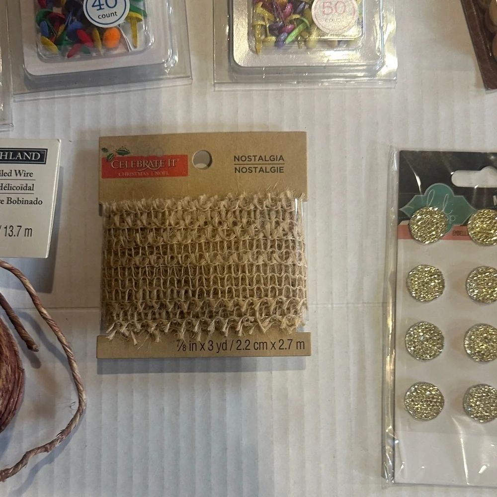 NWT Assorted Home Party craft Supplies Set with tulle ribbon brads stick ons